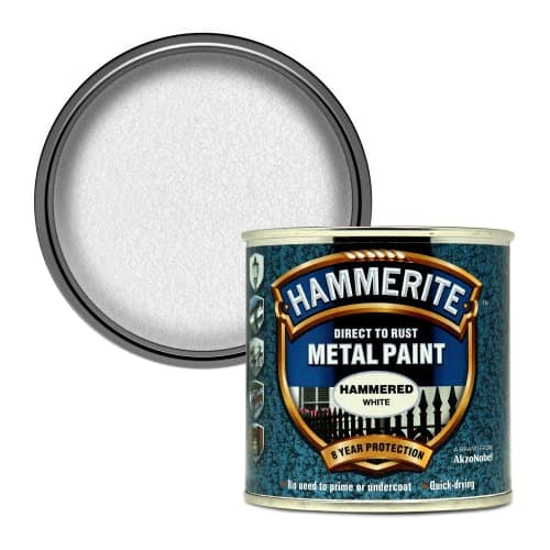 Image of Hammerite 5084836 Direct to Rust Metal Paint - Hammered White Finish 250ML