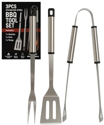 Image of Electoys BBQ Tongs Set | BBQ Tool Spatula Fork Tongs Barbecue Grill Tool Sets | 3pcs Stainless Steel | Grill Utensils Equipment Tools Set Barbecue Accessories Camping Utensils Kit
