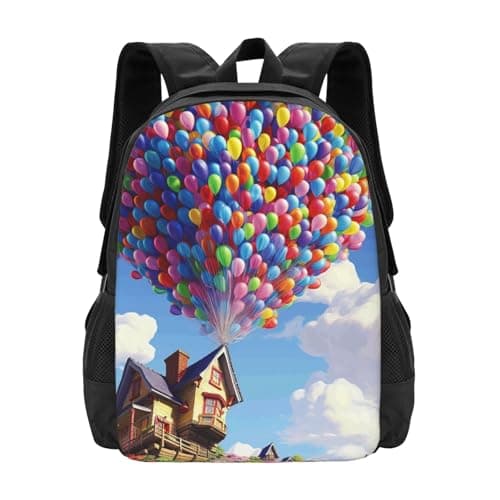 Image of MXPELGHMAD Travel Backpack Carry-on Daypack Colorful Balloon and house Laptop Backpack Lightweight Shoulder Bags for Women Men