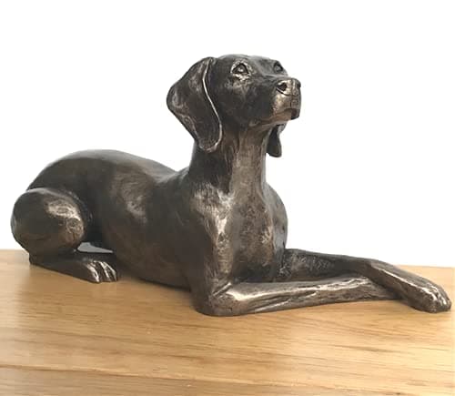 Image of Cold Cast Bronze Weimaraner ornament figurine by Harriet Glen, heavy weight and cold to the feel, beautiful Dog Lover Gift or collectable, 23.5cm long