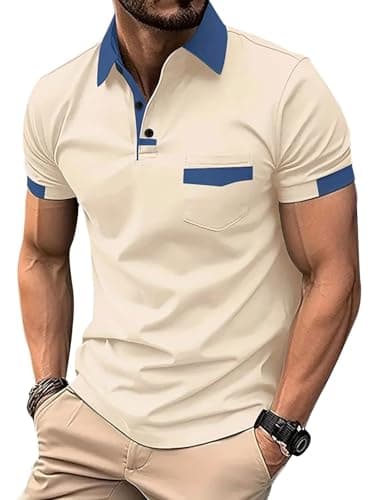 Image of Halfword Polo Shirts Short-Sleeve Men Golf Polos Tee Classic Fit Breathable Summer Sports Workwear Pocket Tops Beige XL