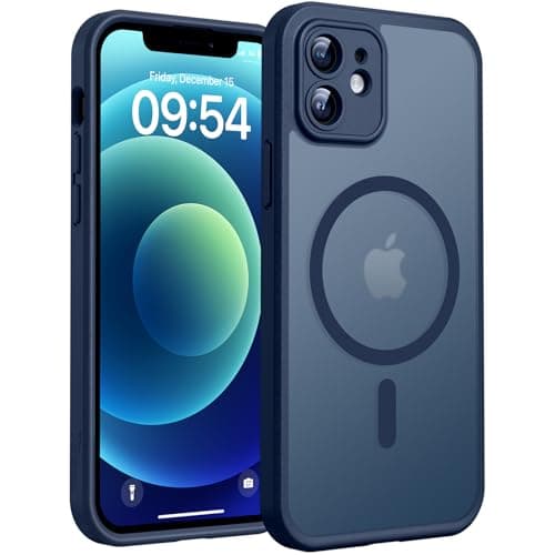 Image of TOCOL Magnetic for iPhone 12 Case 6.1-Inch, Fit for MagSafe, Upgraded [Full Camera Protection], [14FT Military Grade Drop Tested] Shockproof Slim Translucent Matte Back Phone Cover (Dark Blue)