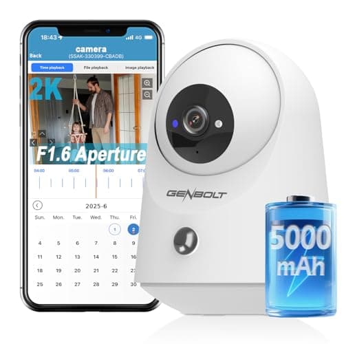 Image of GENBOLT 2K WiFi Indoor House Security Camera Wireless, Pan Tilt Pet Camera with 5000mAh Battery Powered, IP Camera CCTV Nanny Dog Cam Baby Monitor with PIR Detection