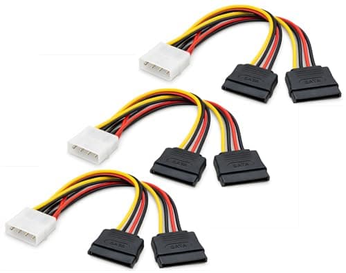 Image of AKORD 3-Pack 4-Pin Molex to Dual SATA Power Splitter Cable, 17cm Y-Shape Internal PC Power Adapter for HDD and SSD, Male to Female Extension Connector