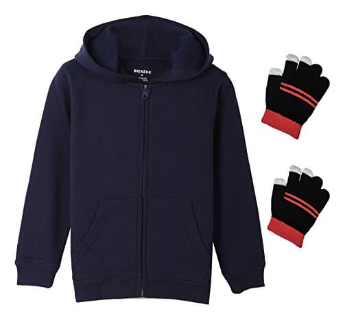 Image of Bienzoe Girl's Anti-Pilling Soft Fleece Zip-Up School Uniform Hoodie Navy 7