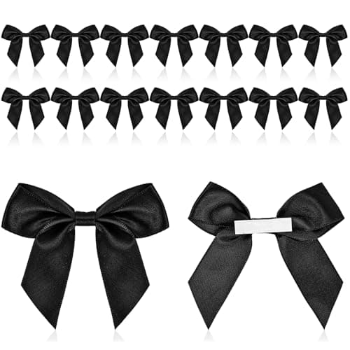 Image of 15 Pcs Black Bows, Self-Adhesive Black Bows for Gift Wrapping Satin Ribbon Gift Wrap Bow Decor Premade Ribbon Bow Craft Bowknot for Cake Wedding Birthday Party Bridal Shower Baby Shower Decor, 6.5CM
