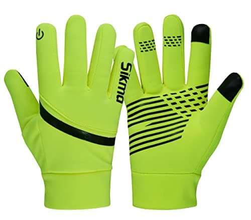 Image of Sikma Waterproof cycling gloves Windproof Padded Softshell gloves Touchscreen Anti Slip Fleece Lined Midseason Winter Cycling Gloves Full Finger Breathable Bicycle. (Yellow Fluorescent, XL)
