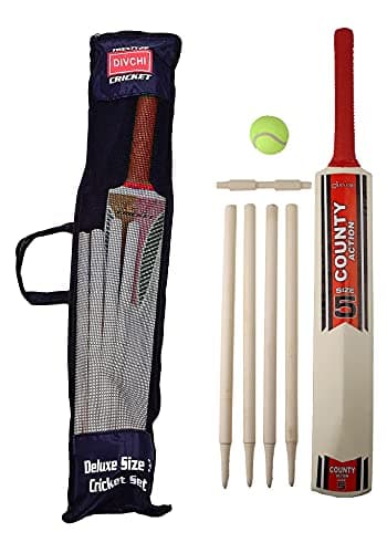 Image of DIVCHI Kids Cricket Set Rubber Grip Wooden Bat With 4 Stumps & And Soft Ball In Mesh Carry Bag (Size 5, Age - 8-12 Years)