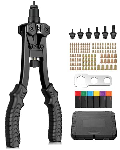 Image of eSynic Durable Rivnut Tool Heavy Duty Rivet Nut Gun Rivnut Tool Kit Riv Nut Gun Set Non-Slip Rivnuts Tool with 125pcs Rivets Nuts Included 6 Size Mandrel M3 M4 M5 M6 M8 M10 with Carrying Case for Work