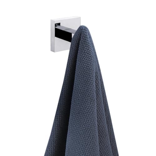 Image of iBathUK Epsom Square Round Robe Hook, Stainless Steel Bathroom Towel Hook, Heavy Duty Wall Door Coat Hook Bedroom Kitchen- Chrome