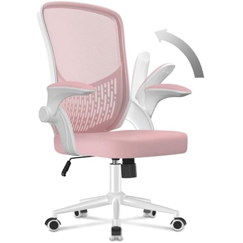 Image of naspaluro Computer Desk Chair, Ergonomic Office Chairs with Flip-up Armrests, Mid-Back Mesh Chair with Lumbar Support, Home Office Chair-Pink Chair