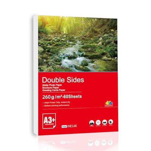 Image of INKUWAY 260Gsm A3 Plus A3+ Double Sided Matte Thick Photo Paper 60Sheets Inkjet 13x19 Matt Printable for Menu, Calendar Inkjet Printable, Cards.