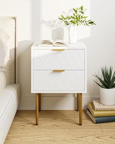 Image of HEYZOEY® Bedside Cabinet with 2 Drawers, Modern Bedside Table, Side Table with Storage for Bedroom & Living Room (White, 30 x 40 x 56 cm)