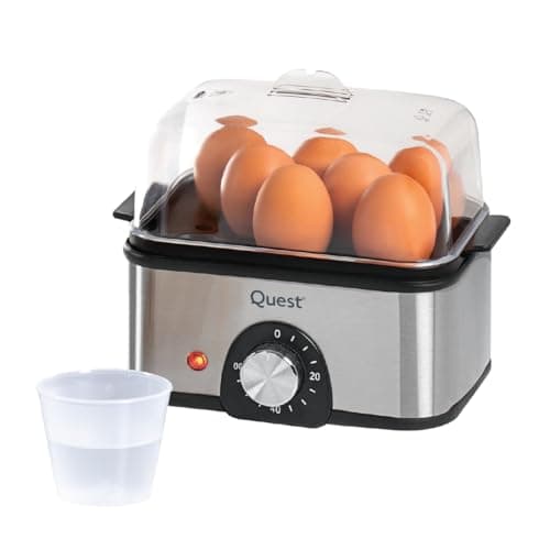 Image of Quest Stainless Steel Electric Egg Boiler / 8-Hole Egg Cooker Rack / 500ml Capacity / 60 Minute Timer & Auto Cut-Off/Transparent Cover / 500W (34369)