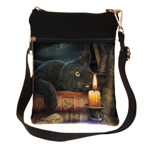 Image of The Witching Hour Shoulder Bag 23cm – Lisa Parker Black Cat Crossbody Bag, Gothic Witchy Handbag with Adjustable Strap