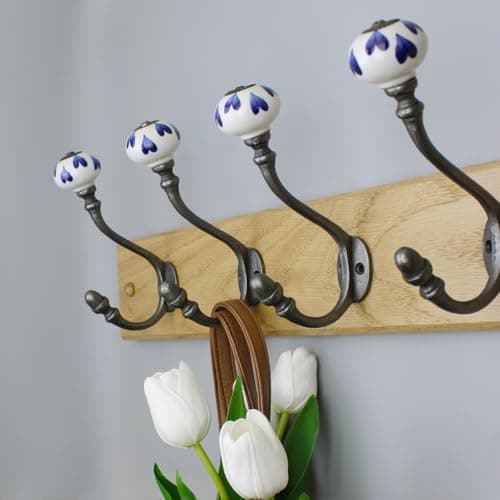 Image of Hand Finished Blue Petal Ceramic Coat Hooks - Pack of 4
