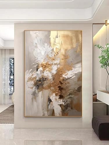 Image of HOLEILUCK Gold Foil Painting Modern Home Wall Picture Living Room Pictures for Walls Abstract Modern Framed Canvas Wall Art 80x105cm/31x41inch With-Golden-Frame