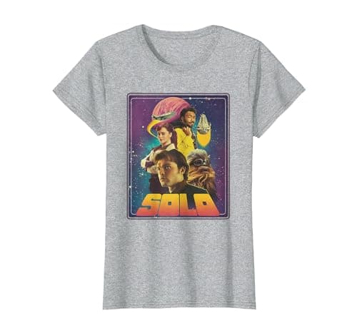 Image of Star Wars Han Solo Movie Four Heroes Poster T-Shirt, Women, Heather Grey, X-Small