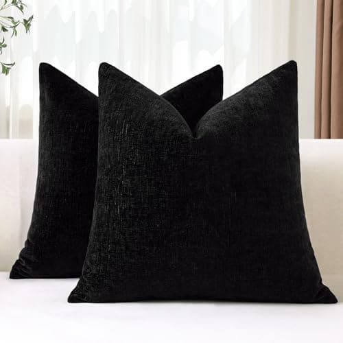 Image of JOTOM Set of 2 Cushion Covers 50x50 cm Soft Chenille Black Decorative Throw Pillow Covers 20x20 Inch Square Cushion Case Solid Pillowcases for Couch Sofa Living Room Bed Home Decor (Black)
