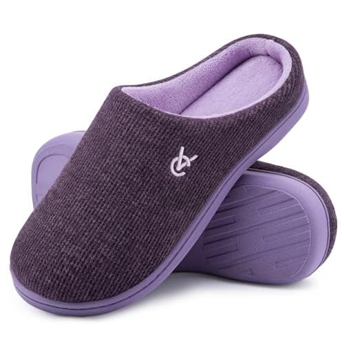 Image of VeraCosy Women's Two-Tone Slippers Soft Comfy Knit Memory Foam Non-slip Indoor House Shoes Evening Lilac, 7-8 UK