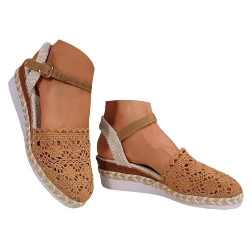 Image of Wide Fit Sandals,With Arch Support Wide Fit Wedges Non-Slip Platform Sandals,Low Heels Closed Toe Summer Adjustable Ankle Strap Sandal,Sandal Comfortable Walking Shoes