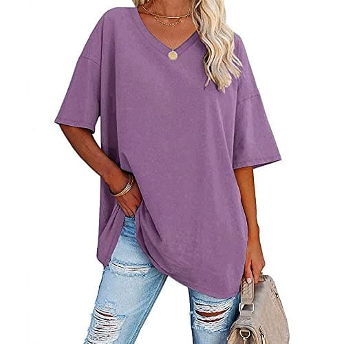 Image of Famulily Women's Baseball Tshirts Comfy Loose Fitting V Neck Half Sleeve T Shirt (XL, Purple)
