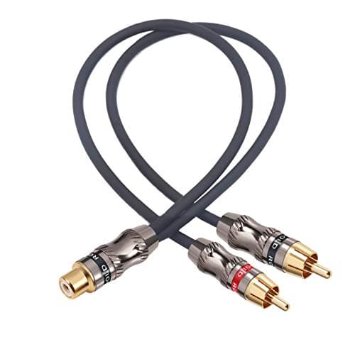 Image of Devinal RCA Splitter cable, RCA Female to Dual Male Gold Plated Adapter, Stereo Phono Audio Y-Cable heavy duty (1 Female to 2 Male) 10"(25 cm)