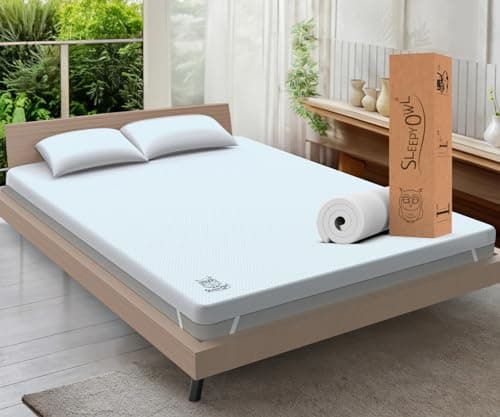 Image of Sleepy Owl 4 Inch Memory Foam Mattress Topper KING Bed, 10cm Thick Gel Infused Orthopedic Mattress Pad for Back Pain, Removable Washable Zipped Cover with Elastic Straps (King 150x200, 10 cm)