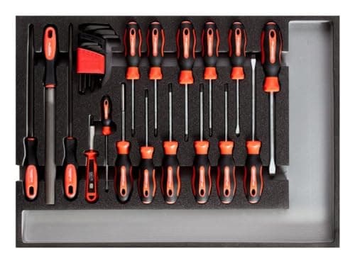 Image of GEDORE Red Screwdriver and File Set in 3/3 Foam Module 26 Pieces