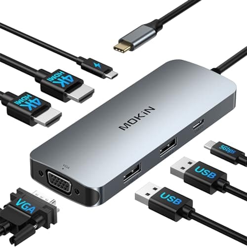 Image of USB C Laptop Docking Station Dual Monitor, 6 IN 1 USB C to Dual HDMI Adapter Multiport USB C Hub with 2 HDMI, 3 USB, PD for Dell XPS 13/15, Lenovo Yoga
