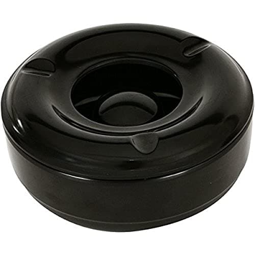 Image of Genware Black 5.75" Windproof Melamine Ashtray, Base and Lid - AT-WIND