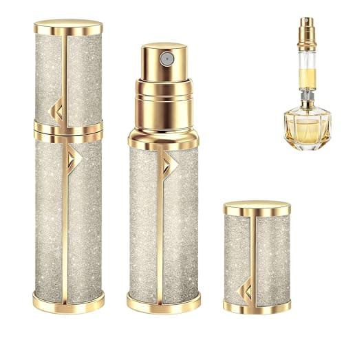 Image of EYECURL 5ml Perfume Atomiser, Pocket Leakproof Perfume Travel Refillable bottle for Perfume Lovers Home Outdoor Business Trip (Gold/Gold, 8.5cm)