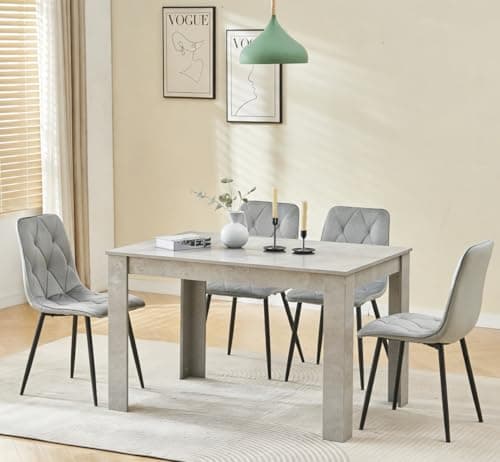 Image of Menaka Modern Wooden Dining Room Table and Chairs Set of 4 for Small Space, 5 Pieces Rectangular Kitchen Table with 4 Chairs (120 grey table with argyle grey velvet chairs#2)
