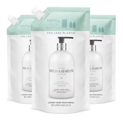 Image of Baylis & Harding Jasmine & Apple Blossom Anti-Bacterial Hand Wash 1 litre Refill Pouch (Pack of 3) - Vegan Friendly