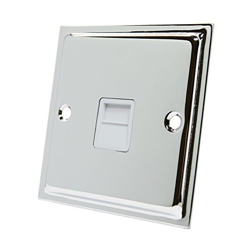 Image of Slimline Polished Chrome Telephone Slave Socket White Insert - BT Phone Extension Secondary Socket