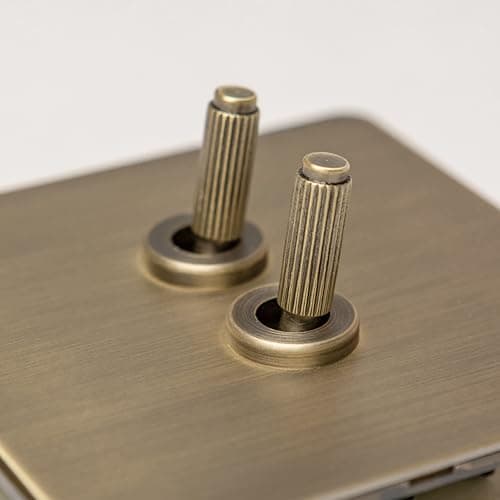 Image of Antique Brass Straight Knurled Switches and Sockets (2 gang 2 way Toggle)