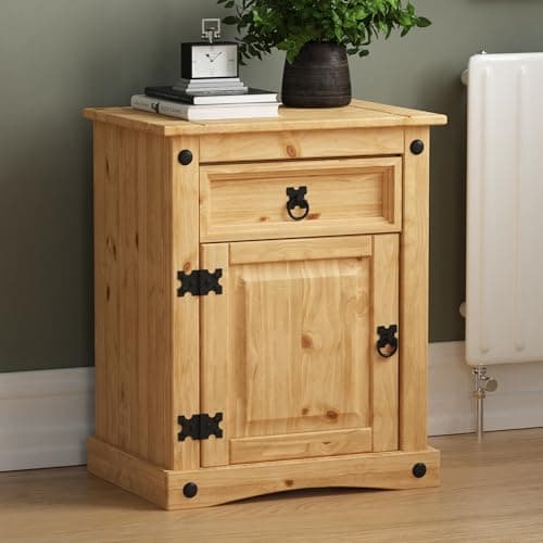 Image of Vida Designs Rectangular 1 Drawer 1 Door Bedside Cabinet, Nightstand, Brown, 35 cm x 48 cm x 60 cm