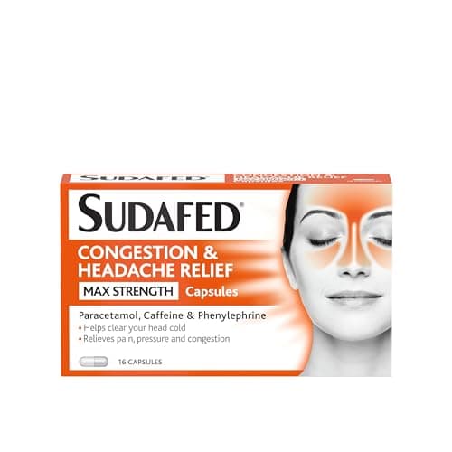 Image of Sudafed Congestion & Headache Relief Max Strength Capsules, Targets Blocked Nose, Pressure, Heavy Head, Relieves Congestion and Headache with Maximum Strength Formula, Pack of 16