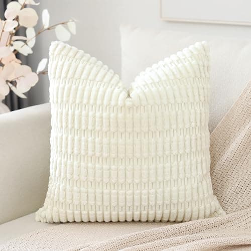 Image of Artscope Corduroy Set of 1 Cushion Cover 55x55 cm Super Soft Boho Striped Square Pillow Covers Case Decorative Modern Cushion Covers for Sofa Couch Bedroom Car Decor Cream Beige