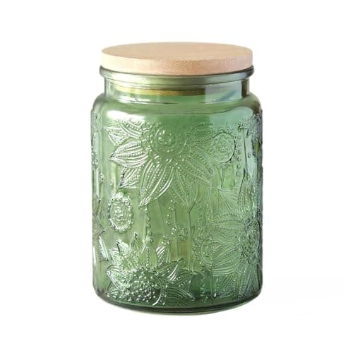 Image of ZhouZGlass Vintage Glass Jar with Lids, 700ml Airtight Glass Storage Jar, Colored Mason Jars for Kitchen Decorative Jar for Coffee Tea Candy Cookies, Cute Jars(Green)