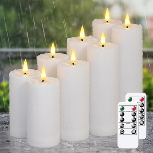 Image of Zevanor Flameless Waterproof 5.5cm x10cm 10cm 12.5cm 12.5cm 15cm 15cm 17.5cm 17.5cm LED Candles with Remote Control and Timer, Battery Operated Plastic White Pack of 8 Outdoor Flickering Warm Light