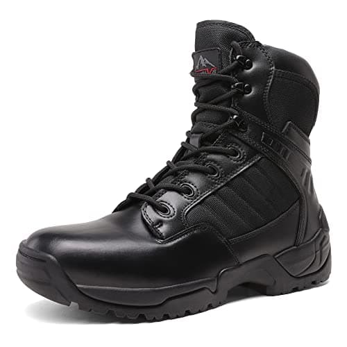 Image of NORTIV 8 Men's Military Boots Side Zipper Mid Ankle Outdoor Motorcycle Combat Tactical Boots,Size 8.5,Black,DESERT