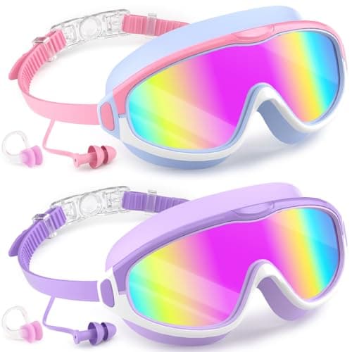 Image of COOLOO 2 Pack Kids Swimming Goggles, Wide View No Leaking Kids Goggles 4-16, Anti-fog & Anti-UV Kids Swim Goggles for Girl Boys Youth