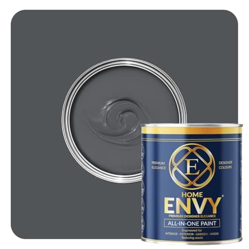 Image of ENVY All-in-One Paint - High Coverage Paint for Interior & Exterior Walls, Wood & Furniture | Multi Surface Paint & Primer | Designer Colours For All Walls - Dark Grey - 1L - Matt