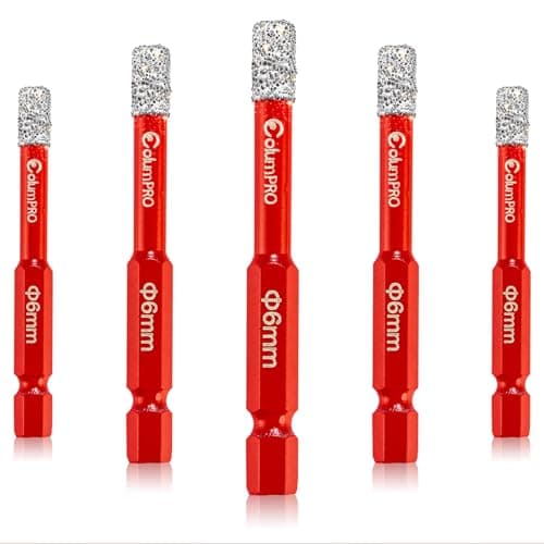 Image of ColumPRO Porcelain Tile Drill Bits Set, 5PCS 6mm Dry Diamond Drill Bit for Granite, Ceramic, Marble Stone and Glass.