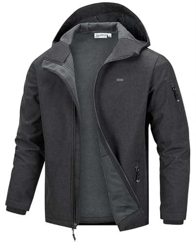 Image of 33,000ft Men's Waterproof Warm Softshell Jacket Lightweight Fleece Lining Jackets Hooded Rain Coat Windbreaker for Walking Hiking Grey Heather L