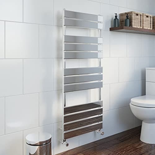 Image of DuraTherm® 1200 x 500mm Flat Panel Heated Towel Rail Radiator Modern Central Heating Bathroom Warmer Wall Mounted Ladder Rad, Polished Chrome