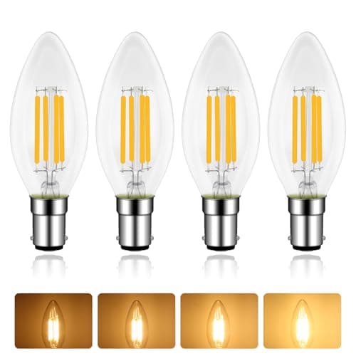 Image of B15 LED Candle Bulb Dimmable, 4W Equivalent 40W Incandescent, Warm White 2700K, 400LM, AC 220-240V, B15d SBC LED Filament Candle Bulb, Small Bayonet Cap, for Chandeliers, Ceiling, 4 Pack