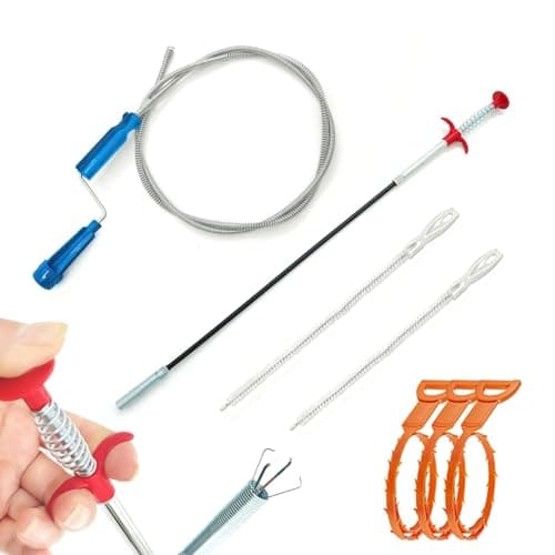 Image of Drain Snake 7 Pcs DrainCleaning Tool 1.5M Drain Unblocker Wire 60CM Sink Grabbers 45CM and 60CM Sink Cleaning Brush 3PCS Orange 51CM Plumbing Snake for Clearing Blockages in Toilets and Drains