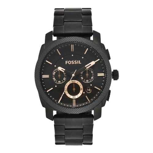 Image of Fossil Machine Men's Quartz Watch with Black Dial and Black Stainless Steel Bracelet FS4682